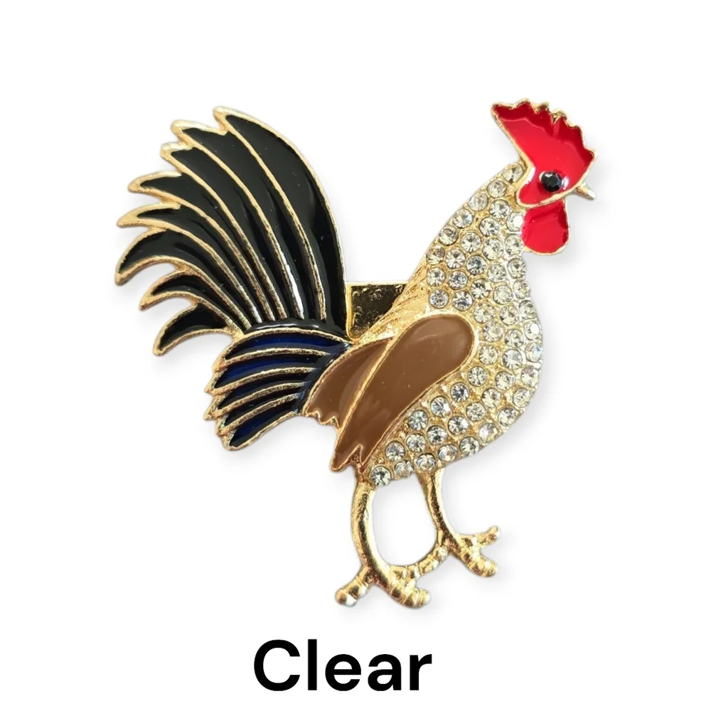 Rhinestone Gold Rooster Brooch | Available In Four‎ Different Colors